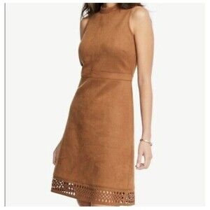 Ann Taylor Factory Petite Faux Suede Laser Cut Sleeveless Dress, Boho Size 8P